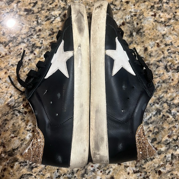 Golden Goose Superstar Leather Glitter Low-Top Sneakers Size 37 Black and Gold - Picture 9 of 11